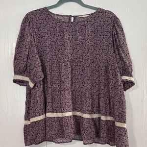 Easel Purple Floral Blouse with Lace detail